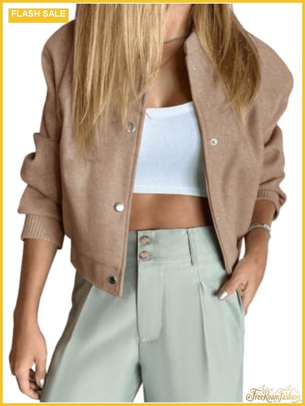 Womens Cropped Bomber Jacket Wool Blend Varsity Short Pea Coat Button Down